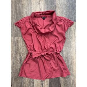 Banana Republic Womens Rose Pink Cowl Neck Tie Waist Blouse Top Medium M RN54023
